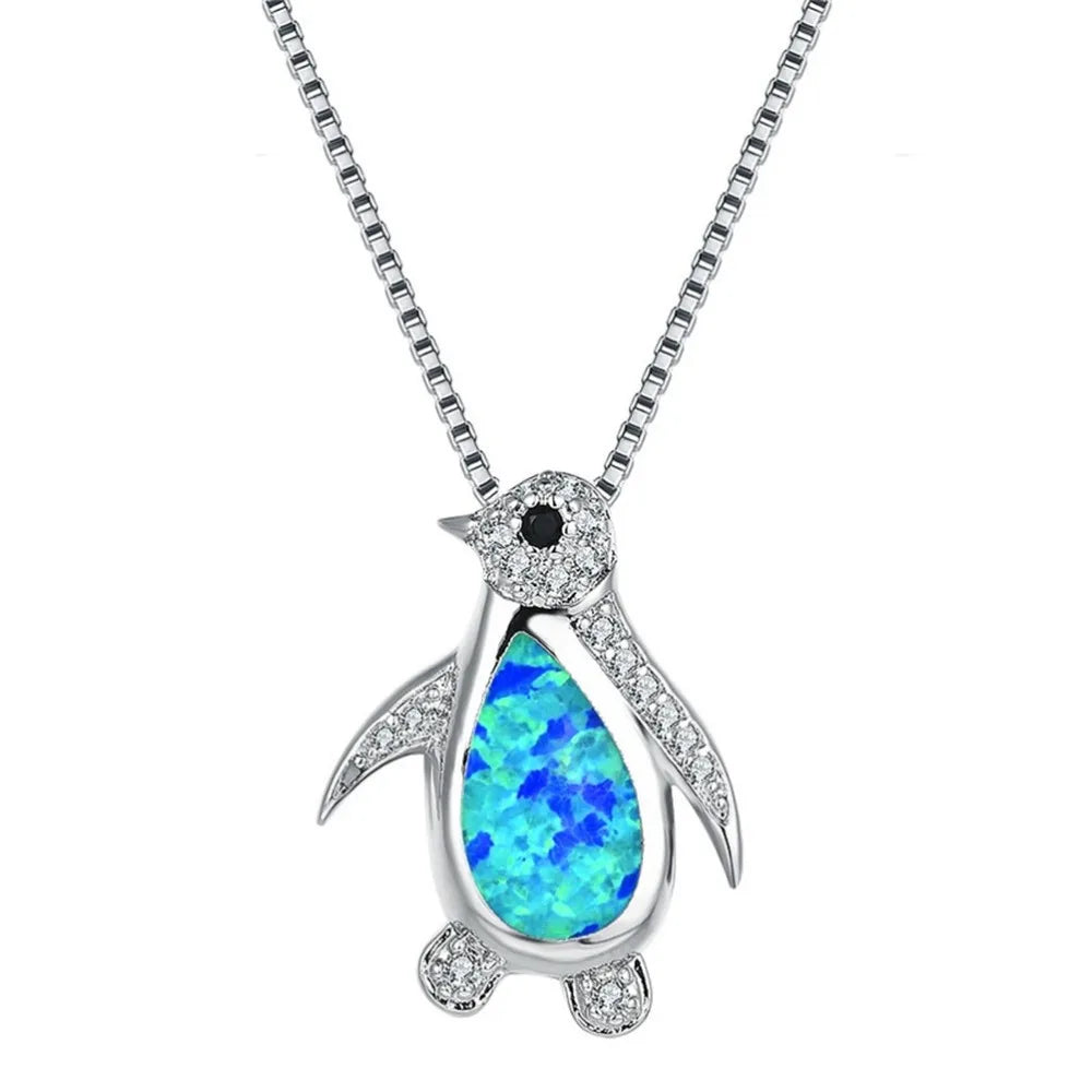 Simple Fashion Classic Fire Opal Penguin Pendant Necklace Bridal Wedding Niche Pendant Necklace Jewelry Jewelry Accessoriesgifts