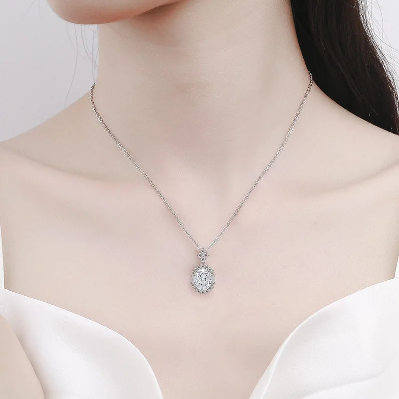 Sparkling Ice Flower Cut Zircon Necklace 925 Sterling Silver Collarbone Chain Ladies Wedding Gorgeous Jewelry