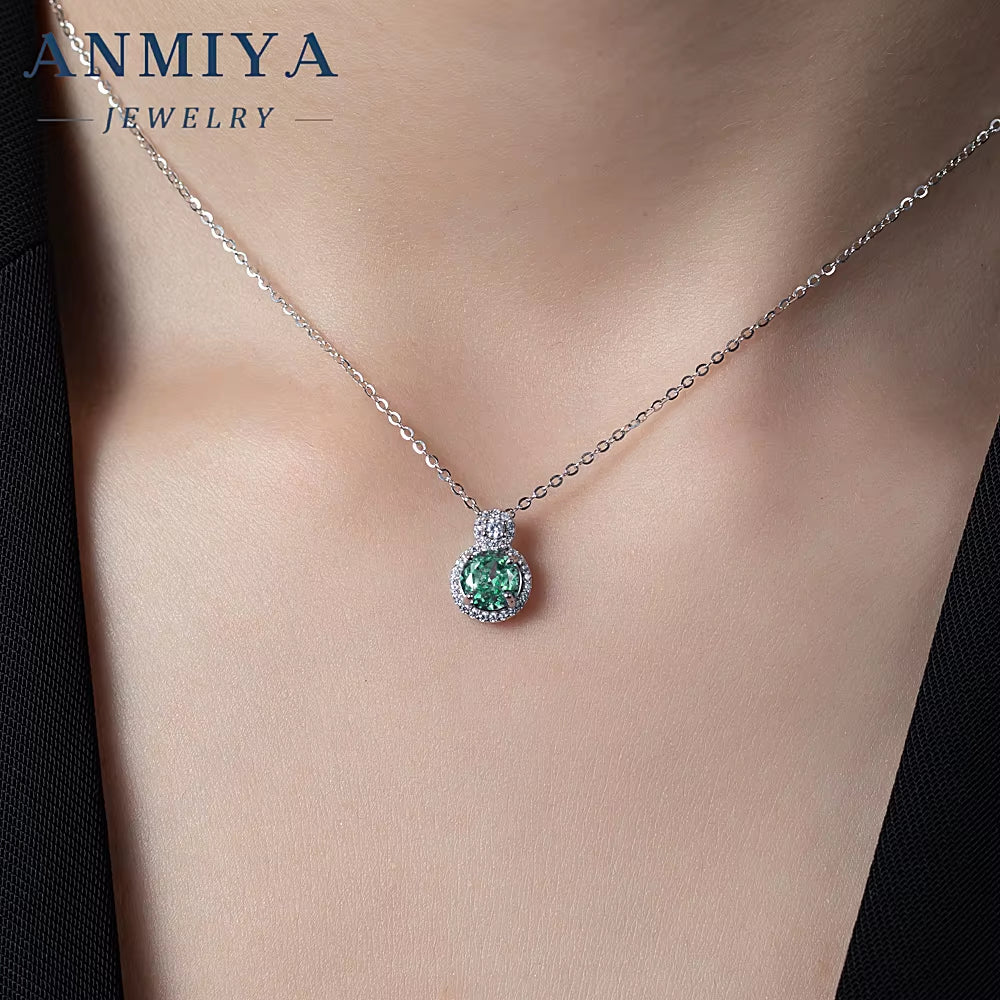 S925 Sterling Silver Ice Cut Necklace Diamond round Pendant Green ZC Necklace for Women Engagement Party