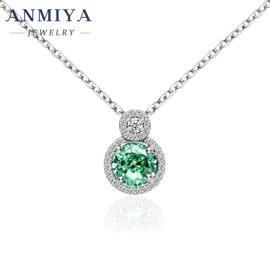 S925 Sterling Silver Ice Cut Necklace Diamond round Pendant Green ZC Necklace for Women Engagement Party