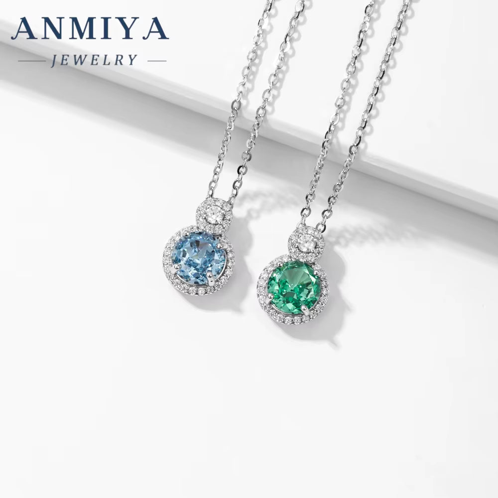 S925 Sterling Silver Ice Cut Necklace Diamond round Pendant Green ZC Necklace for Women Engagement Party