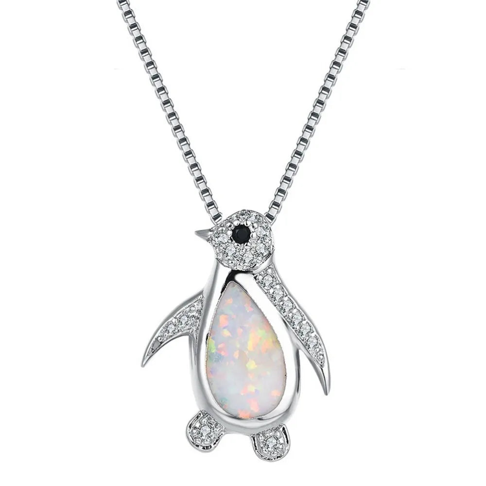 Simple Fashion Classic Fire Opal Penguin Pendant Necklace Bridal Wedding Niche Pendant Necklace Jewelry Jewelry Accessoriesgifts