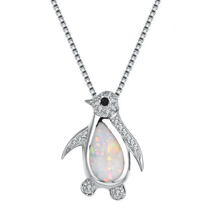 Simple Fashion Classic Fire Opal Penguin Pendant Necklace Bridal Wedding Niche Pendant Necklace Jewelry Jewelry Accessoriesgifts