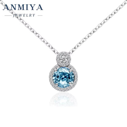 S925 Sterling Silver Ice Cut Necklace Diamond round Pendant Green ZC Necklace for Women Engagement Party